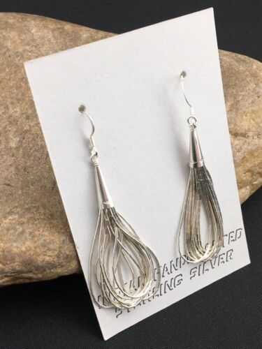 Native American Authentic Sterling Silver Liquid Heishi Dangle Earrings | 2" | 1141