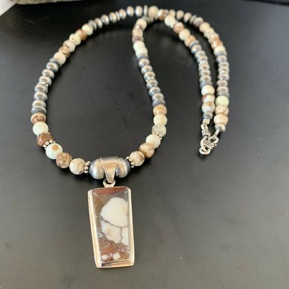 Navajo Wild Horse Turquoise Necklace Pendant | Sterling Silver | Authentic Native American Handmade | 11372