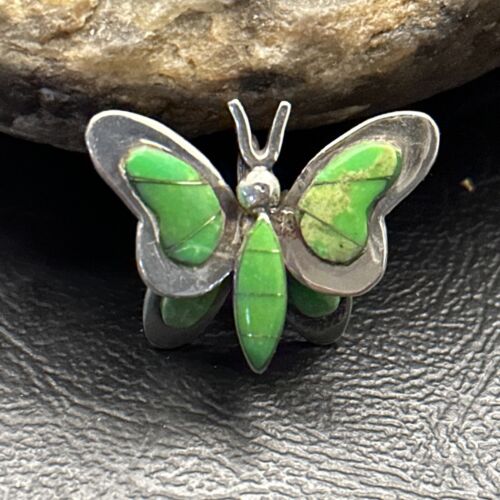 Navajo Butterfly Green Gaspeite Inlay Pin Pendant | Sterling Silver | Authentic Native American Handmade | 14585