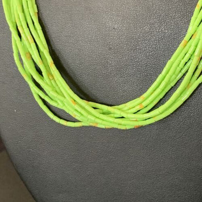 Southwestern Green Gaspeite Heishi Necklace | 10 Strand | Sterling Silver | 20" | 2237