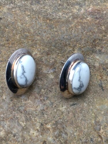 Navajo White Howlite Earrings | Sterling Silver | Authentic Native American Handmade | 0.75" | 4471