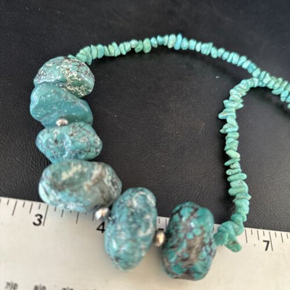 Navajo Chunky Blue Turquoise Necklace | Sterling Silver | Authentic Native American Handmade | 20" | 14413