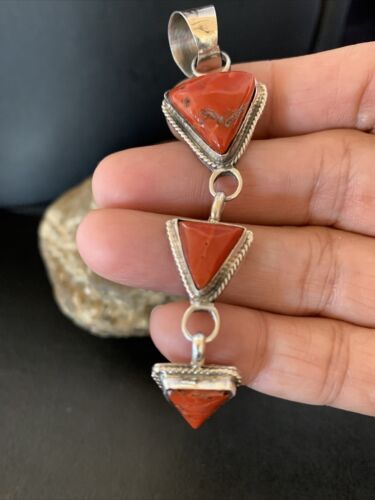 Navajo Red Coral Multi-Stone Necklace Pendant | Authentic Native American Sterling Silver | Multi-Stone | 13240