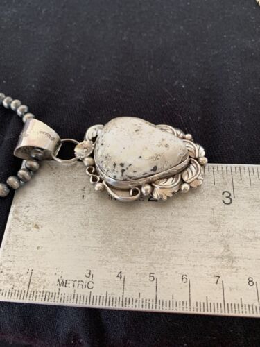Navajo Pearls Necklace with White Buffalo Turquoise Pendant | Sterling Silver | Authentic Native American Handmade | 349
