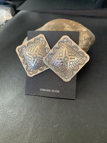 Southwestern Women's Navajo Stamped Earrings | Sterling Silver | Authentic Native American Handmade | 1673