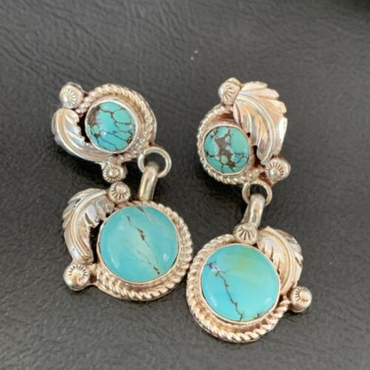 Handmade Navajo Spiderweb Turquoise Dangle Earrings | Sterling Silver Post | Authentic Native American | 1483