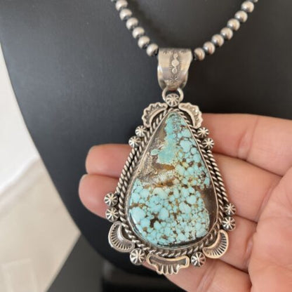 Navajo Royston Turquoise Pendant Necklace | Sterling Silver | Authentic Native American Handmade | 1367