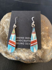 Navajo Multi-Color Turquoise Spiny Opal Inlay Earrings | Sterling Silver | 1.5" | 12999