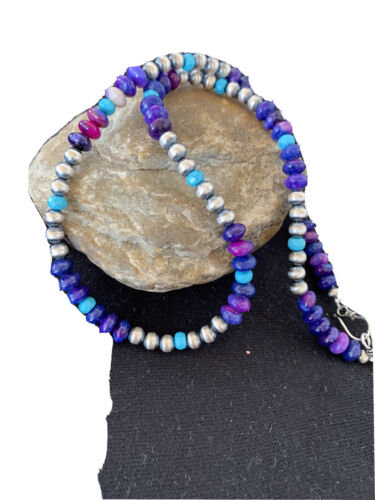 Navajo | Purple Sugilite | and Turquoise Bead Necklace | Sterling Silver | 20" | 1370