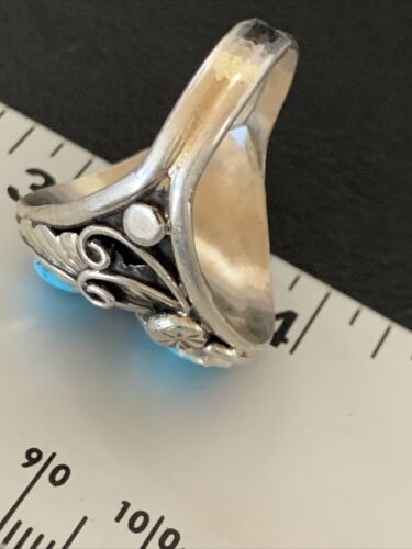 Navajo Blue Kingman Turquoise Feather Ring | Authentic Native American Sterling Silver | Multi-Stone | Sz 12 | 12225