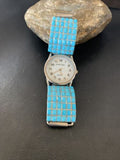 Men's Zuni Sterling Silver Watch with Blue Turquoise Inlay Tips | Authentic Native American Jewelry | 2120