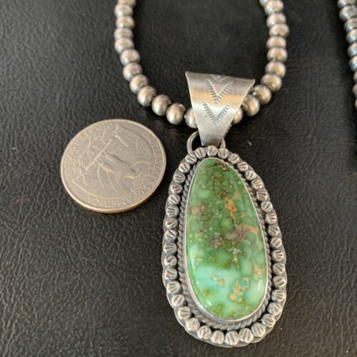 Men's Green Sonoran Gold Turquoise Pendant Necklace | Navajo Sterling Silver | Authentic Native American | 14006