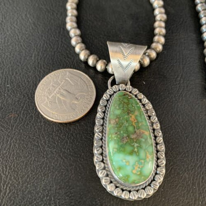 Men's Green Sonoran Gold Turquoise Pendant Necklace | Navajo Sterling Silver | Authentic Native American | 14006