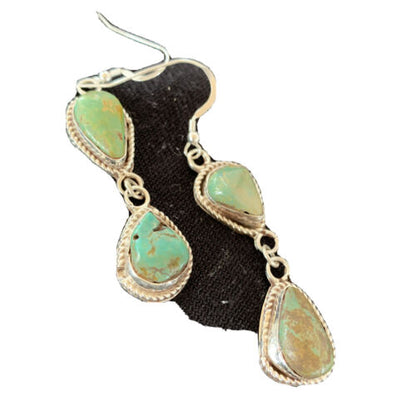 Navajo Green Royston Turquoise Dangle Earrings | Sterling Silver | Authentic Native American Handmade | 1498