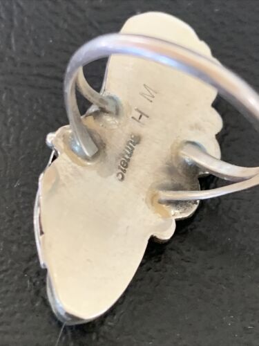 Navajo White Buffalo Turquoise Ring | Sterling Silver | Sz 8 | Authentic Native American Handmade | 12186
