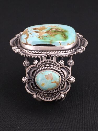 Men's Navajo Royston Turquoise Cuff Bracelet | Sterling Silver | 3 Stones | Authentic Native American Handmade | 1131