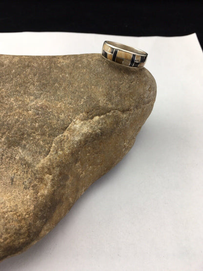 Navajo Black Onyx Jasper & Tiger's Eye Inlay Ring | Sterling Silver | Sz 12.5 | 1702