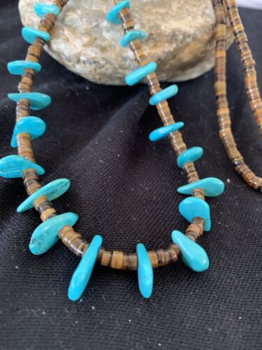 Navajo Blue Turquoise Bone Bead Necklace | Sterling Silver | 20" | Authentic Native American Handmade | 00302