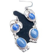 Navajo Denim Lapis Dangle Earrings | Sterling Silver | 2" | Authentic Native American Handmade | 01794