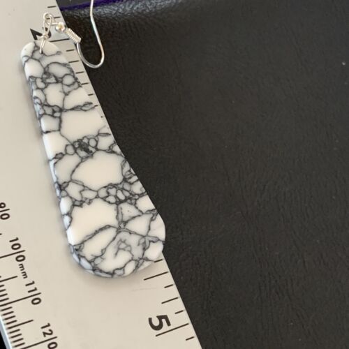 Navajo White Buffalo Turquoise Dangle Earrings | Sterling Silver | 2" | Authentic Native American Handmade | 11751