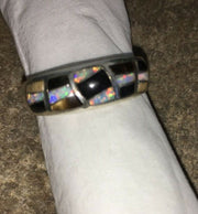 Navajo Men's White Opal & Black Onyx Inlay Ring | Sterling Silver | Sz 13.5 | Authentic Native American | 01789