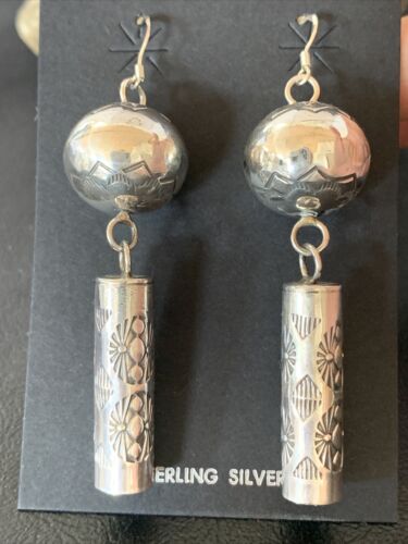 Navajo Naja Bead Earrings | Sterling Silver Pearls | 2.75" | Authentic Native American Handmade | 1515