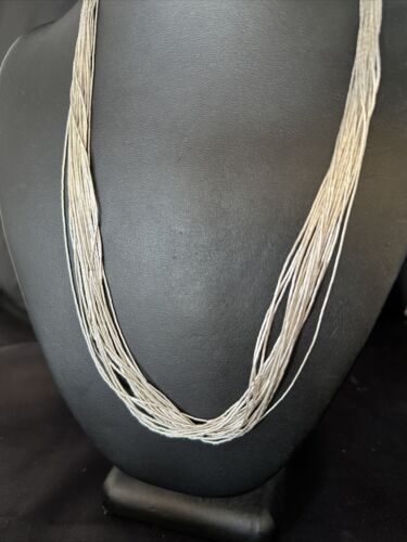 Handmade Liquid Heishi Necklace | 20 Strands Sterling Silver | 22" Silver Tubes | 14708