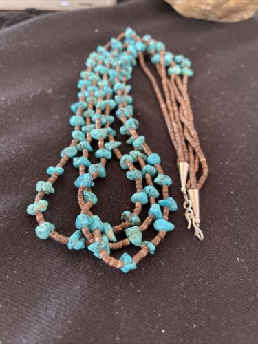 Navajo Kingman Turquoise 3 Strand Necklace | Sterling Silver | Authentic Native American Handmade | 1161
