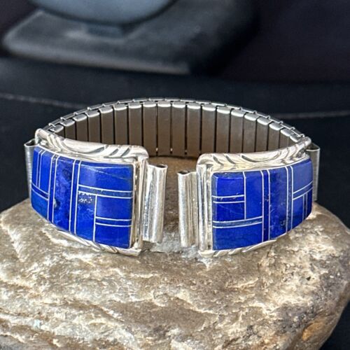 Authentic Navajo Men's Wristwatch | Blue Lapis Lazuli Inlay | Sterling Silver Tips | Native American Jewelry | 14396