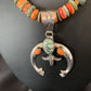 Navajo Pearl Sterling Silver Necklace with Royston Turquoise & Spiny Oyster Naja Pendant | 11579