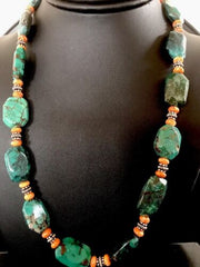 Navajo Green Turquoise Spiny Oyster Bead Necklace | Sterling Silver | Southwestern Handmade | 22" | 3221