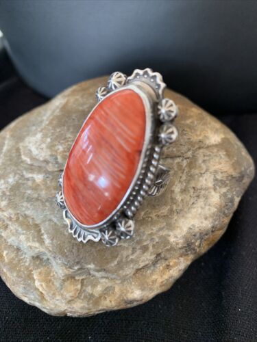 Southwestern Women's Navajo Red Spiny Oyster Ring | Sterling Silver | Sz 10 | Authentic Native American Handmade | 1005