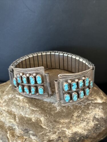 Authentic Navajo Men's Blue Turquoise Wristwatch | Sterling Silver Tips | Native American Jewelry | 14758 - Masha USA
