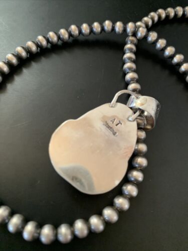 Navajo White Buffalo Turquoise Pendant Necklace | Sterling Silver | Authentic Native American Handmade | 11401