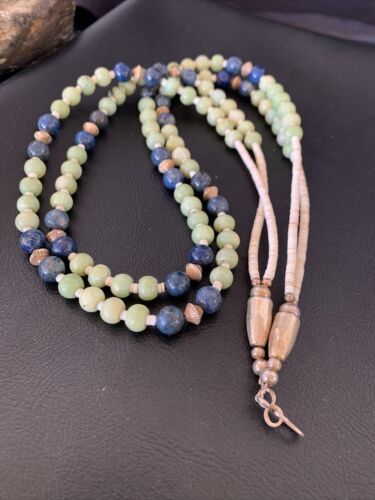 Southwestern Santo Domingo Necklace | 2 Strand Shell Serpentine Denim Lapis | 11997