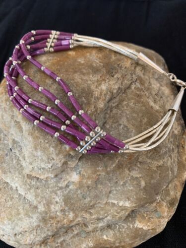 Navajo Purple Sugilite Heishi Bracelet | Sterling Silver | 5-Strand | 7" | Authentic Native American Handmade | 13604