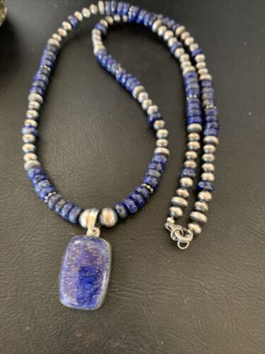 Native American Navajo Blue Lapis Pendant Necklace | Sterling Silver | 12249