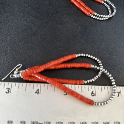 Southwestern Coral Heishi Bead Earrings | Sterling Silver | 3.5" | 14425