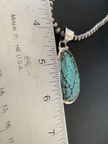 Men's Navajo Pearl Necklace with Blue Spiderweb Turquoise Pendant | Sterling Silver | 10538