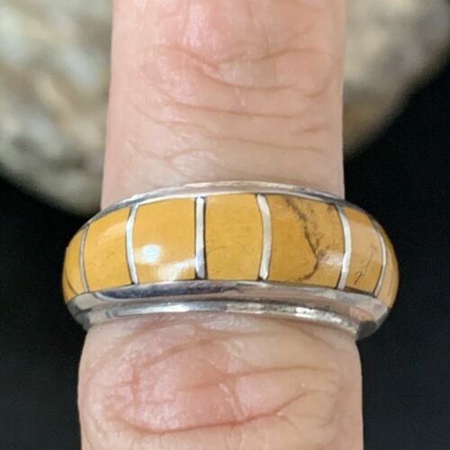 Navajo Yellow Gold Turquoise Inlay Ring | Sterling Silver | Sz 6 | Authentic Native American Handmade | 10355