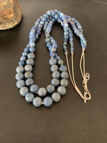 Native American Denim Lapis Bead Necklace | Sterling Silver | 21" | 1260