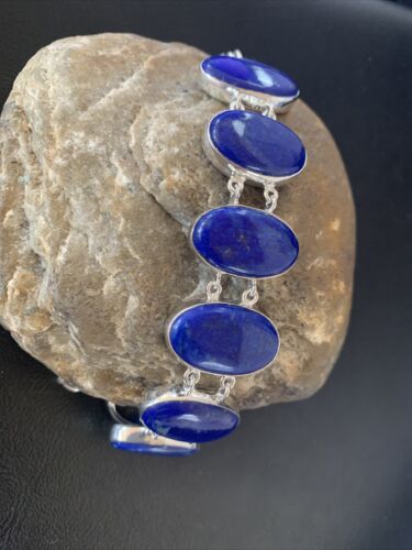 Navajo Blue Lapis Lazuli Link Bracelet | Sterling Silver | 8" | Authentic Native American Handmade | 11653