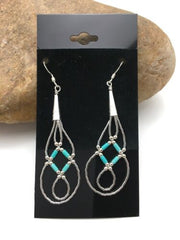 Navajo Blue Turquoise Tube Heishi Dangle Earrings | Sterling Silver | 2" | 3100