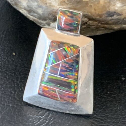 Navajo Red Opal Inlay Pendant | Sterling Silver | Authentic Native American Handmade | 13341