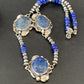 Navajo Pearls Necklace with 3 Stone Blue Denim Lapis Pendant | Sterling Silver | Native American Handmade | 10821