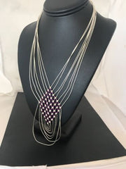 Native American Sugilite Heishi Tubes Necklace | 7 Strand Liquid Sterling Silver | 8560