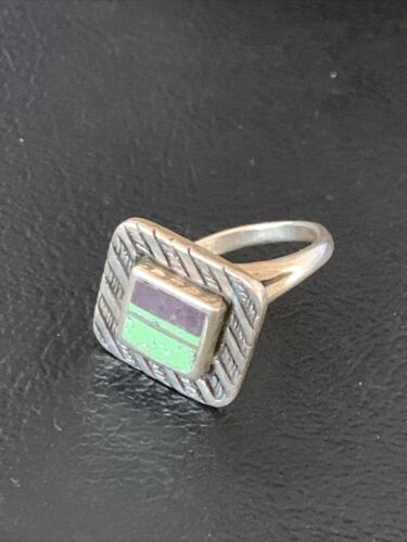 Navajo Multi-Color Green Gaspeite Sugilite Inlay Ring | Sterling Silver | Sz 6.25 | 13135