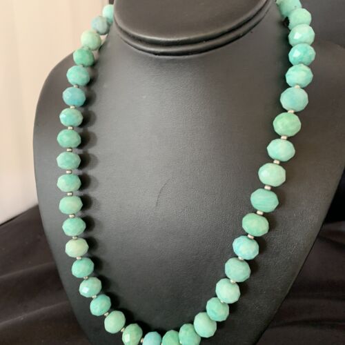 Navajo Chunky Amazonite Bead Necklace | Sterling Silver Pearls | 20" | Authentic Native American Handmade | 13410