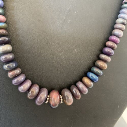 Native American Women's | Sterling Silver | Ethiopian Black Fire Opal Bead Necklace | Handmade | 18" | 01919