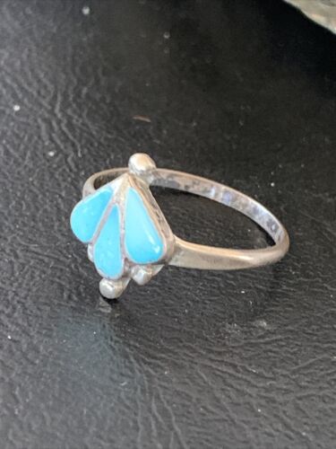 Southwestern Old Pawn Navajo Blue Turquoise Ring | Sterling Silver | Sz 8 | 10784